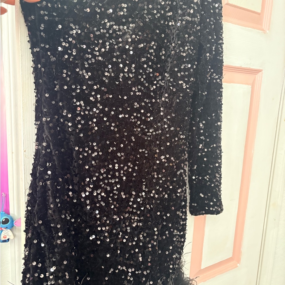 Fashion Nova Black Sequin Backless Dress